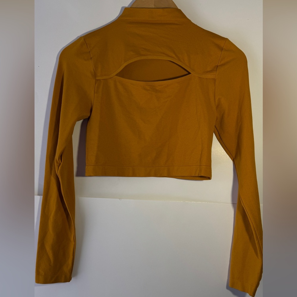 MADRAG Stylish Mustard Long Sleeve Crop Top
